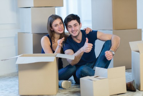 Commercial moving team preparing business relocation in Harlington
